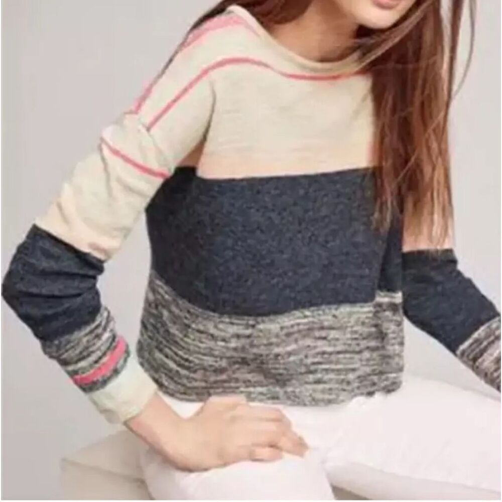 Anthropologie Moth Samedi Pullover Linen Sweater Oversized Colorblock Size XS/S
